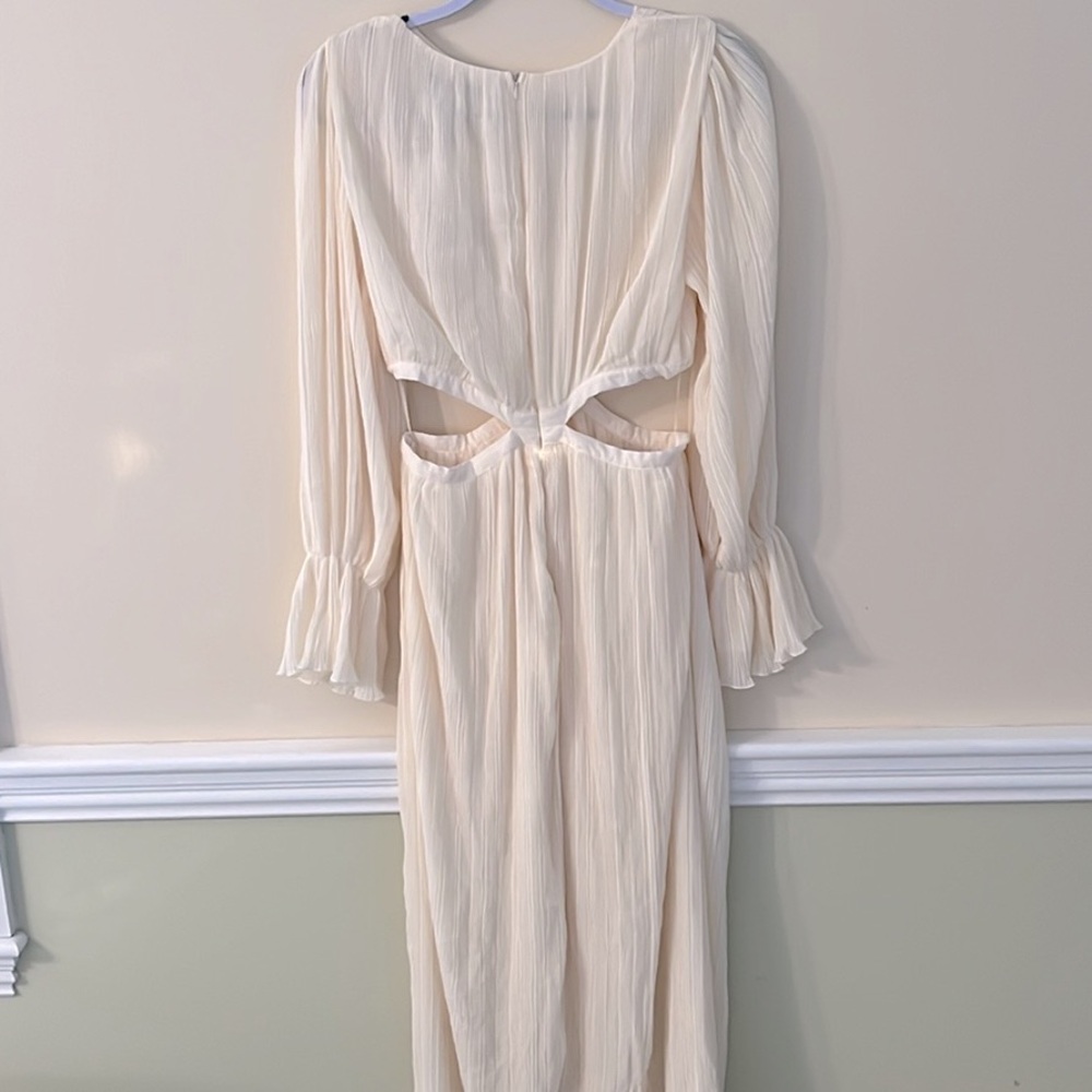 ZARA Cream Crinkly Midriff Cut Out Midi Dress M NWT - Picture 11 of 16